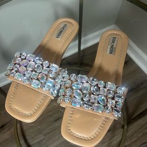 Steve Madden Malina Nude Gemstones Slide Sandals, size 8